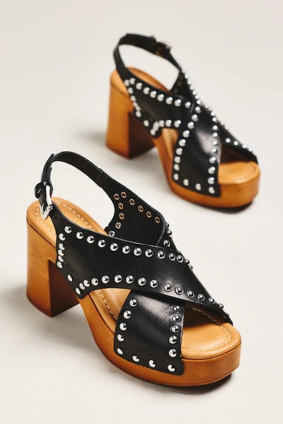By Anthropologie Studded Cross-Strap Platform Heels