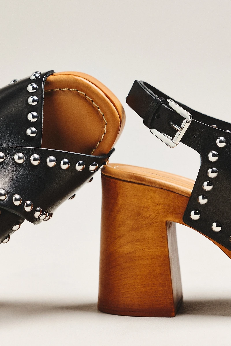 By Anthropologie Studded Cross-Strap Platform Heels