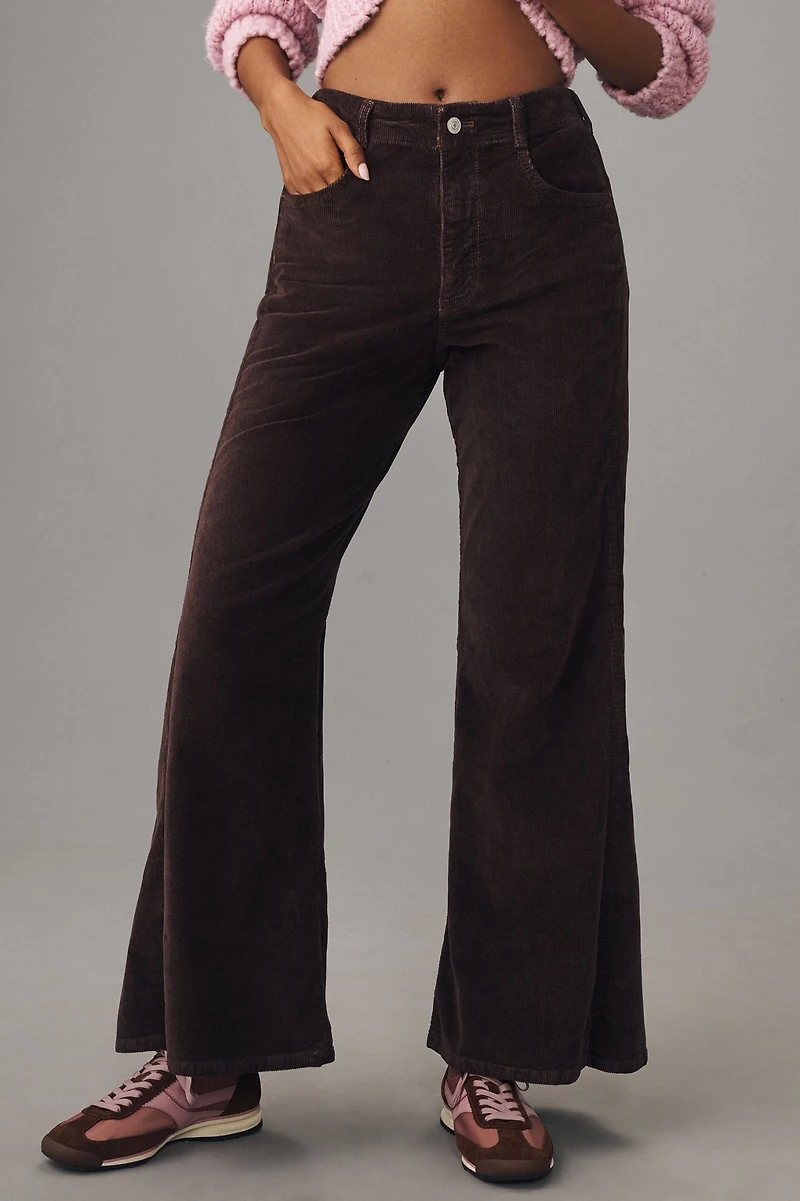 Pilcro The Adi Mid-Rise Frayed Relaxed Flare Jeans: Corduroy Edition