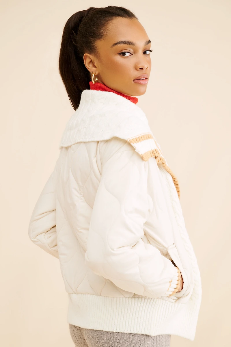 Avec Les Filles Quilted Cable Sweater Jacket