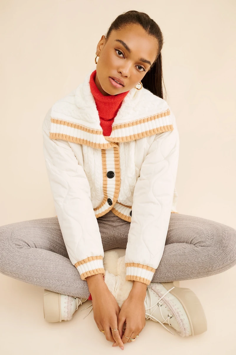 Avec Les Filles Quilted Cable Sweater Jacket