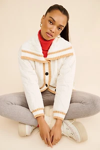 Avec Les Filles Quilted Cable Sweater Jacket