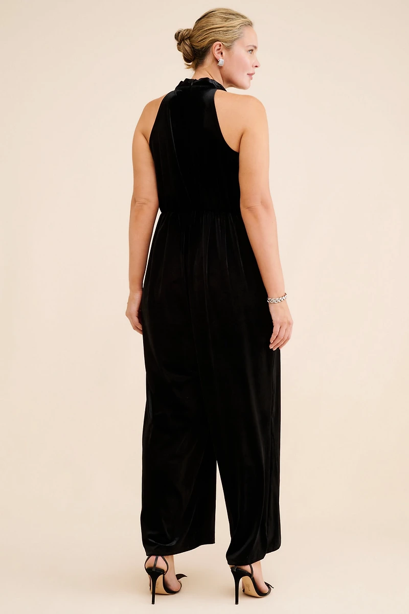 Eloquii Velvet High-Neck Wide-Leg Jumpsuit