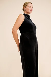 Eloquii Velvet High-Neck Wide-Leg Jumpsuit
