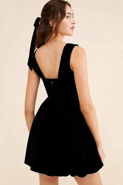 BHLDN Ariana Velvet Square-Neck Fit & Flare Mini Dress