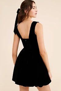 BHLDN Ariana Velvet Square-Neck Fit & Flare Mini Dress