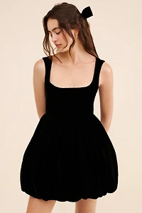 BHLDN Ariana Velvet Square-Neck Fit & Flare Mini Dress