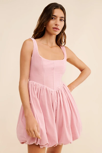 BHLDN Ariana Velvet Square-Neck Fit & Flare Mini Dress