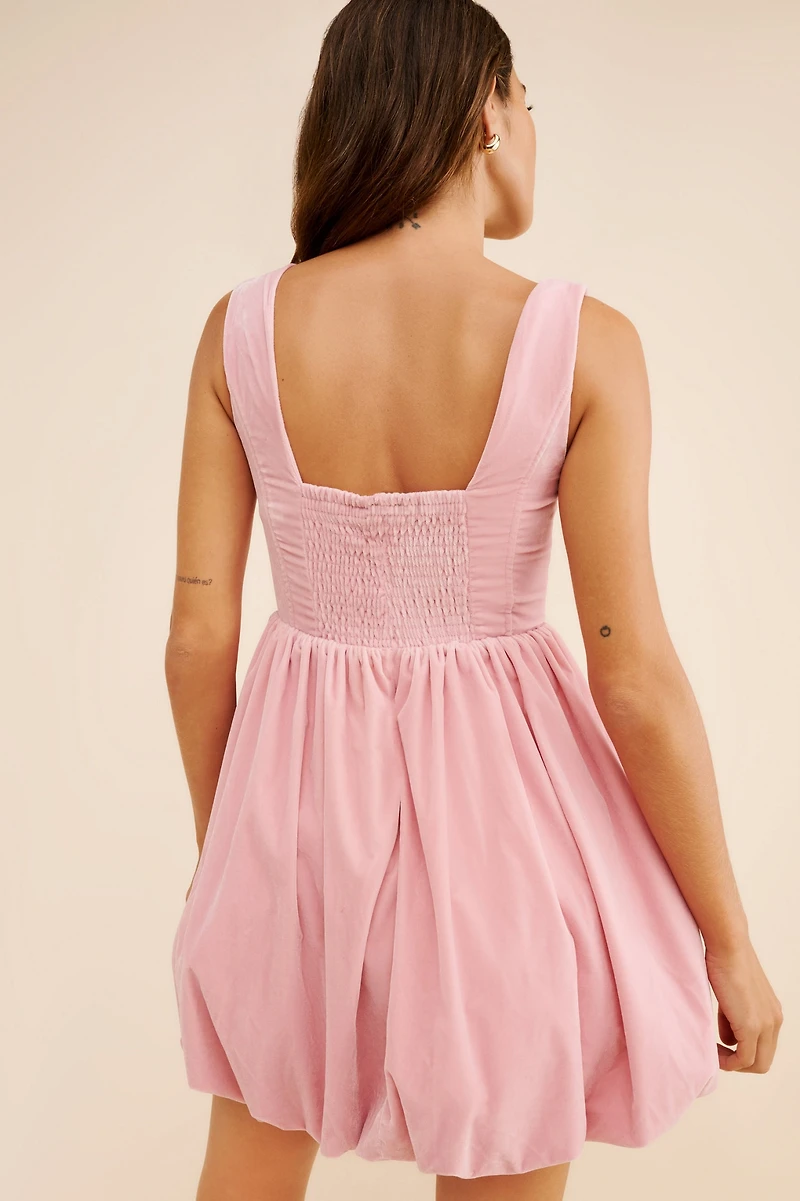 BHLDN Ariana Velvet Square-Neck Fit & Flare Mini Dress