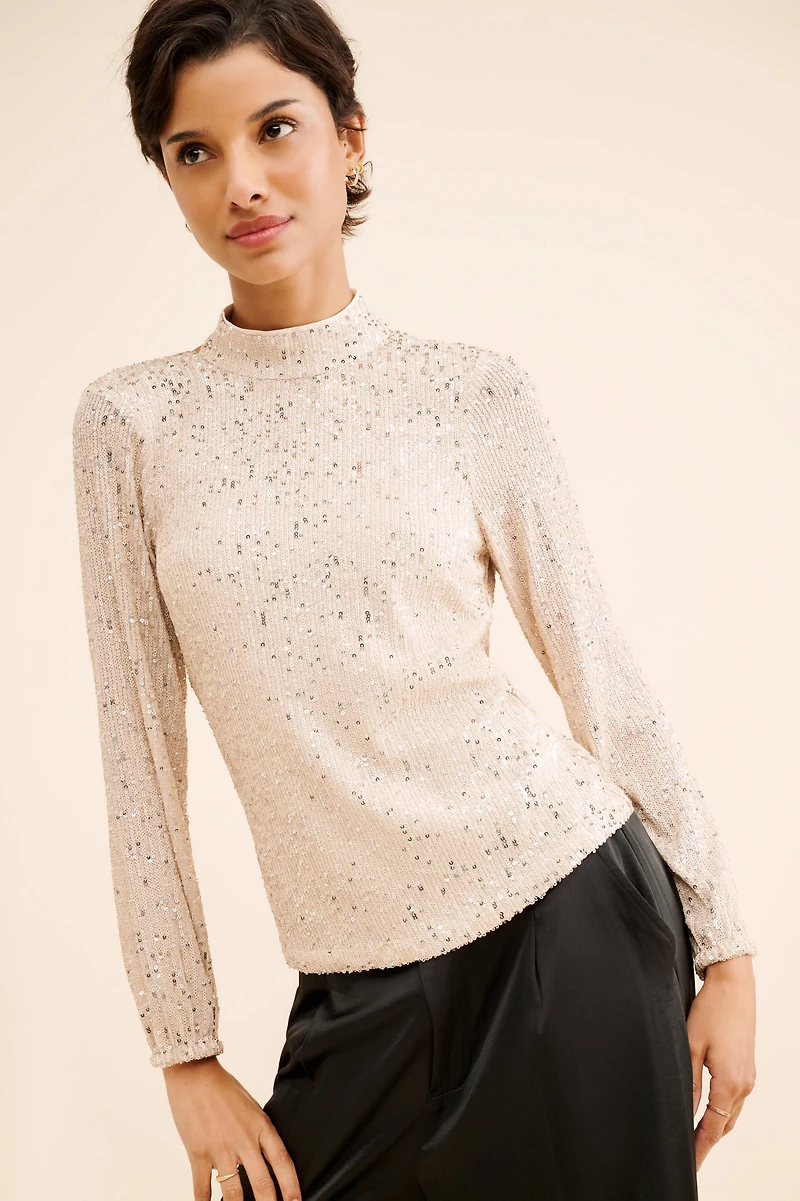 Adelyn Rae Cara High Neck Sequin Blouse