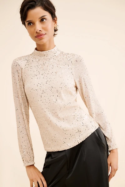 Adelyn Rae Cara High Neck Sequin Blouse