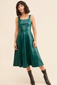 Avec Les Filles Vegan Leather Fit and Flare Dress