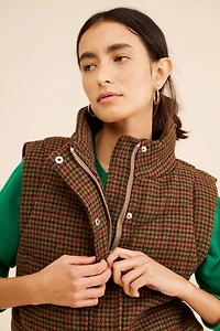 Avec Les Filles Houndstooth Front-Snap Quilted Vest
