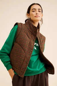 Avec Les Filles Houndstooth Front-Snap Quilted Vest