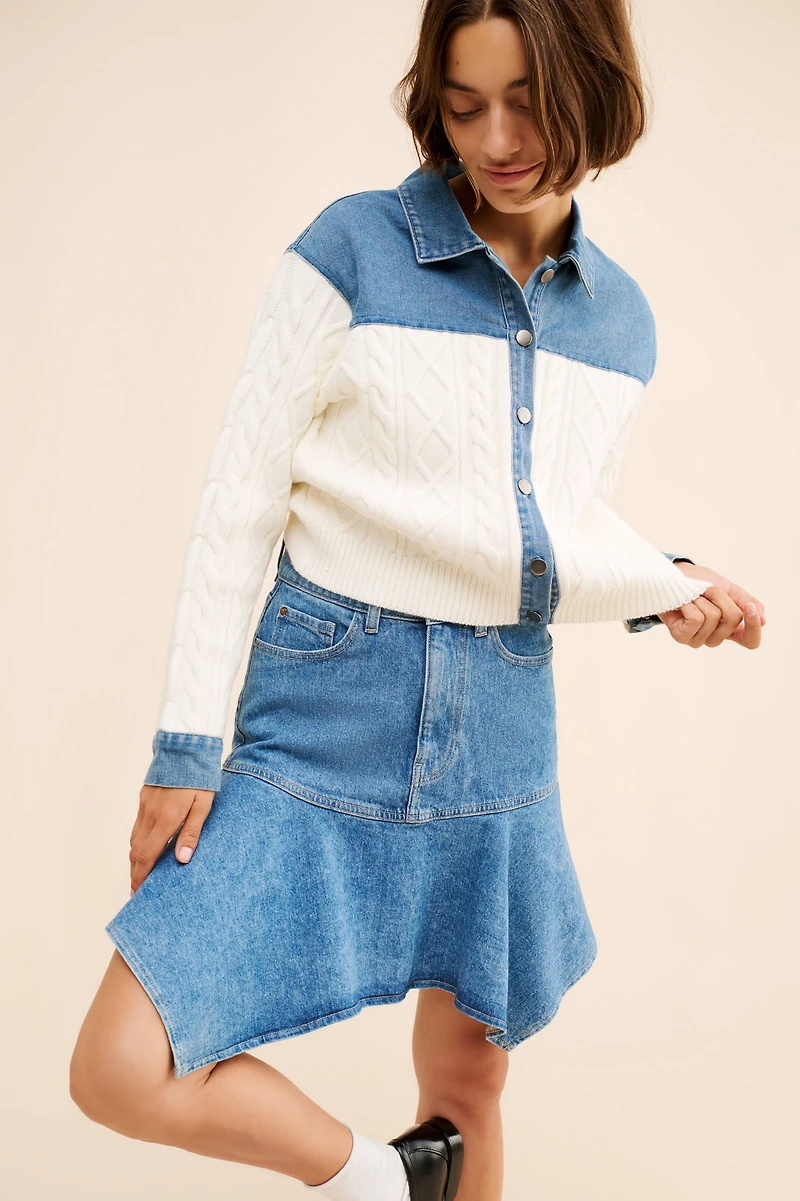 Dolan Denim Cable Mix Cardigan Sweater