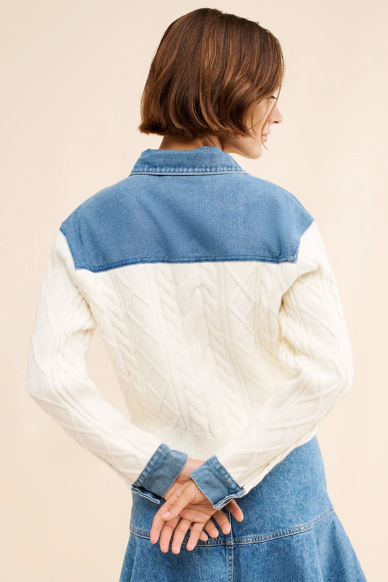 Dolan Denim Cable Mix Cardigan Sweater