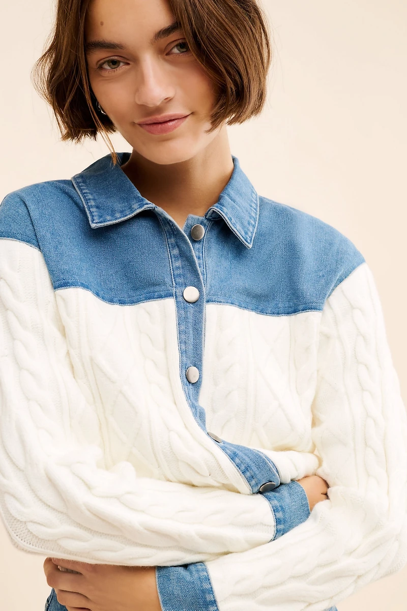Dolan Denim Cable Mix Cardigan Sweater