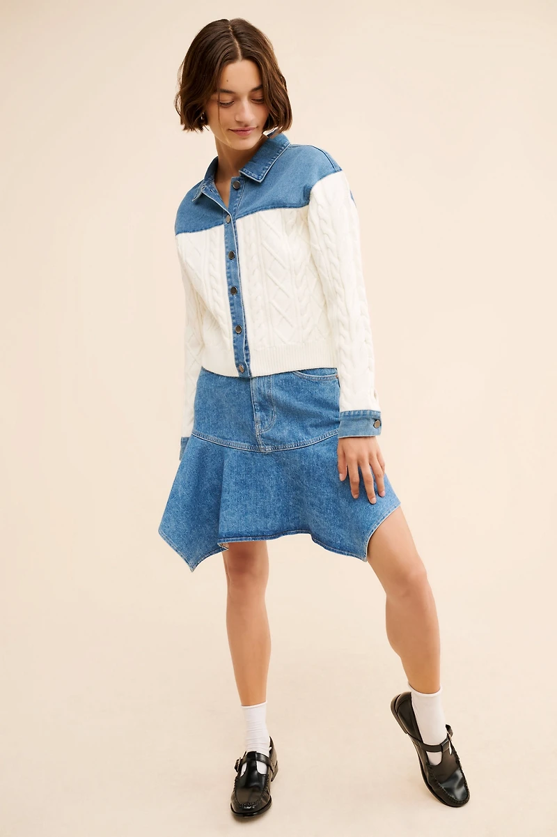 Dolan Denim Cable Mix Cardigan Sweater