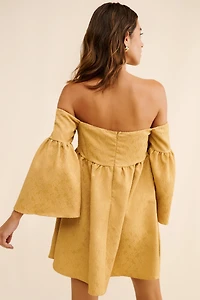 Blue Tassel Off-The-Shoulder Jacquard Babydoll Dress