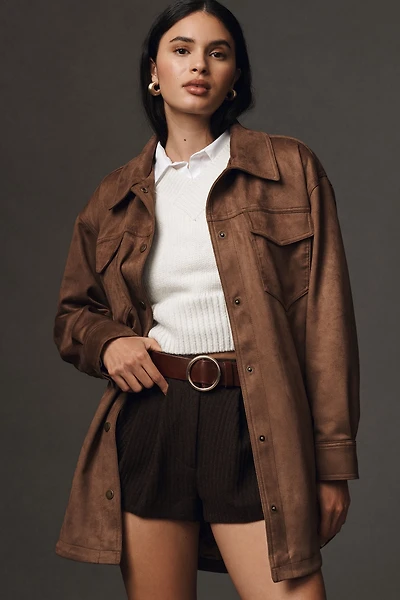 Pilcro The Tillie Relaxed Vegan-Suede Shirt Jacket