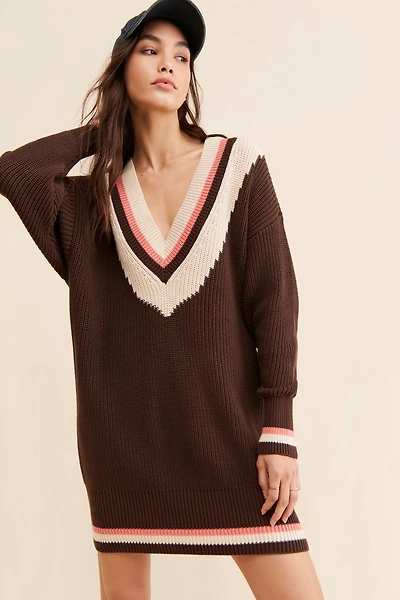 $525 V-Neck Sweater Dress