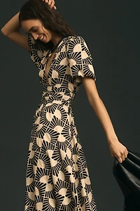 V-Neck Puff-Sleeve Midi Dress