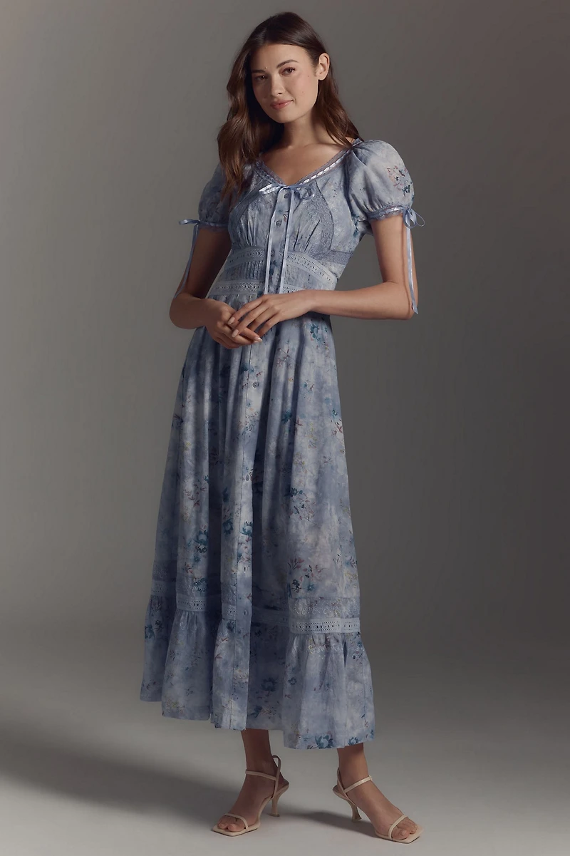 Short-Sleeve Button-Front Midi Dress
