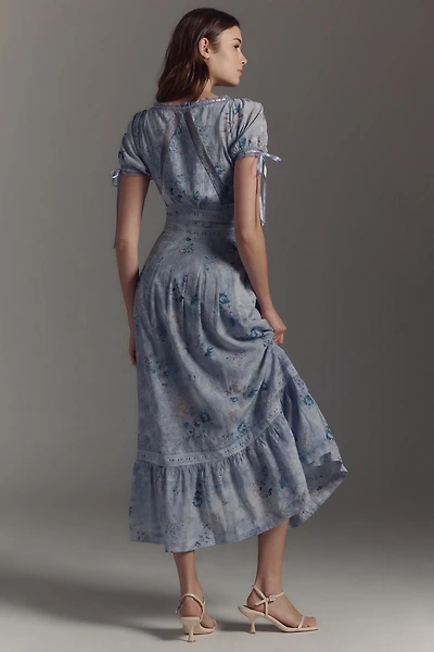 Short-Sleeve Button-Front Midi Dress