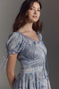 Short-Sleeve Button-Front Midi Dress
