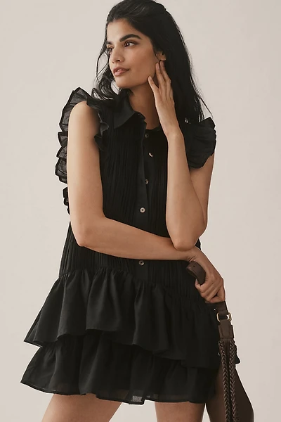Sleeveless Ruffle Mini Shirt Dress