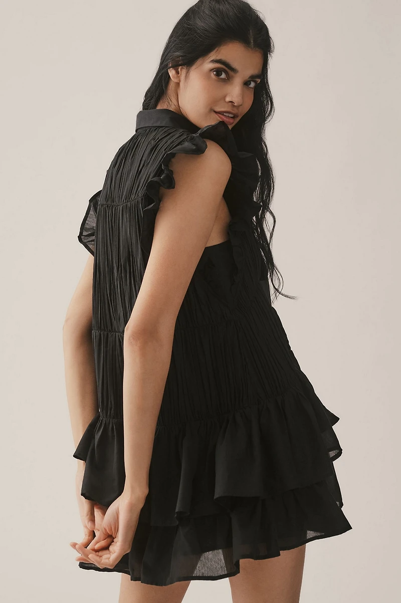 Sleeveless Ruffle Mini Shirt Dress