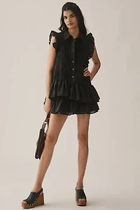 Sleeveless Ruffle Mini Shirt Dress
