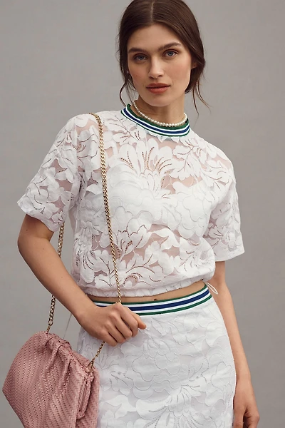 Short-Sleeve Lace Pullover Top