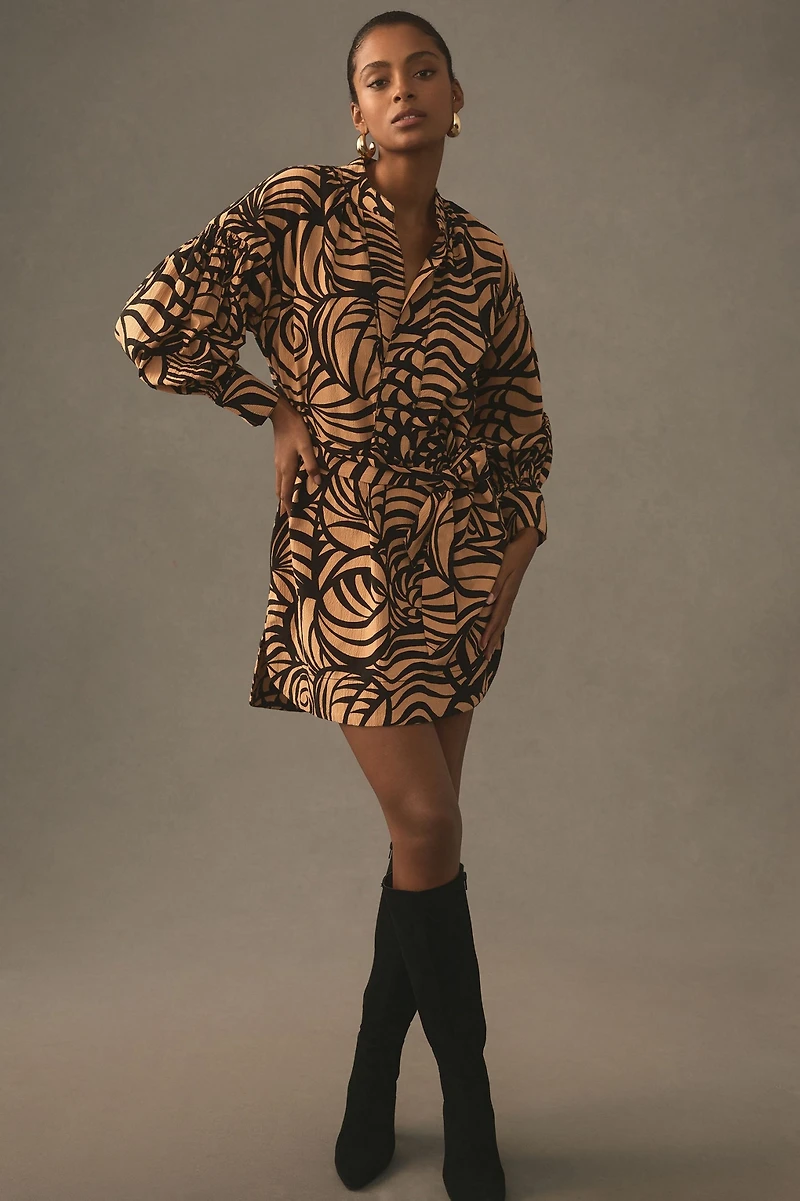 Long-Sleeve Printed Tunic Mini Dress