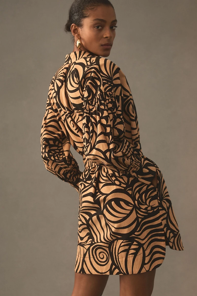 Long-Sleeve Printed Tunic Mini Dress