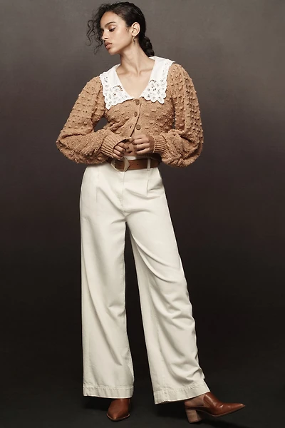 Balloon-Sleeve Collared Cardigan Sweater
