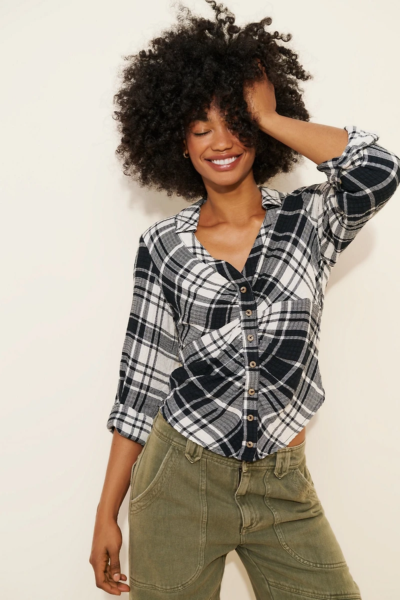 Pilcro Ruched Collared Blouse