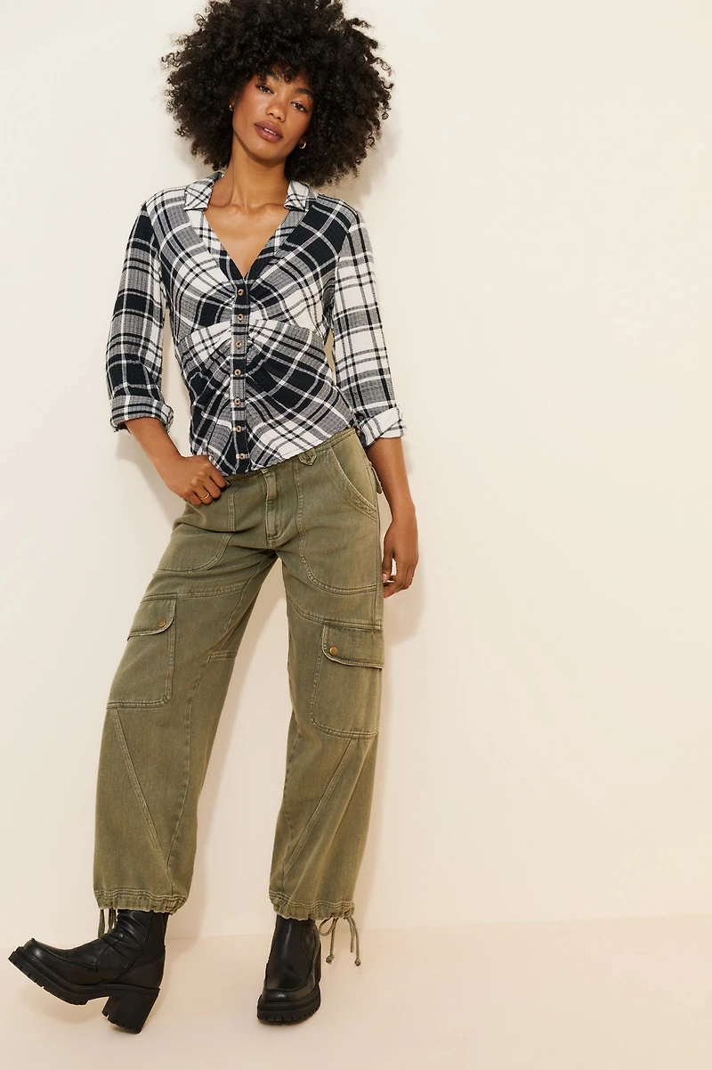Pilcro Ruched Collared Blouse