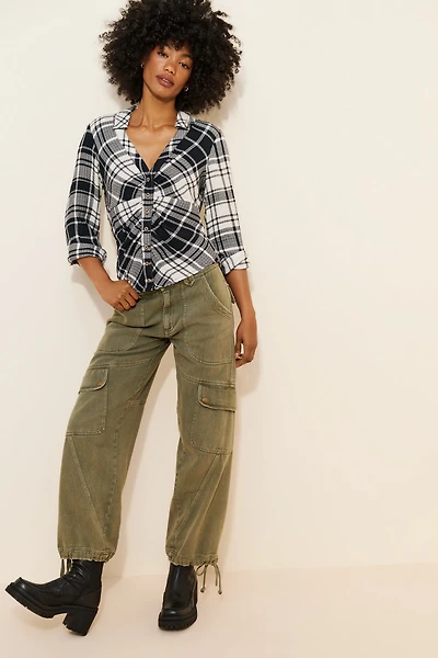 Pilcro Ruched Collared Blouse