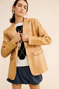 Flat White Structured Vegan Leather Blazer