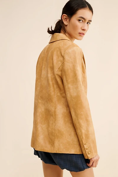 Flat White Structured Vegan Leather Blazer