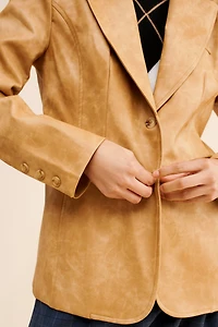 Flat White Structured Vegan Leather Blazer