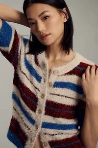 Maeve Short-Sleeve Fuzzy Cardigan Sweater