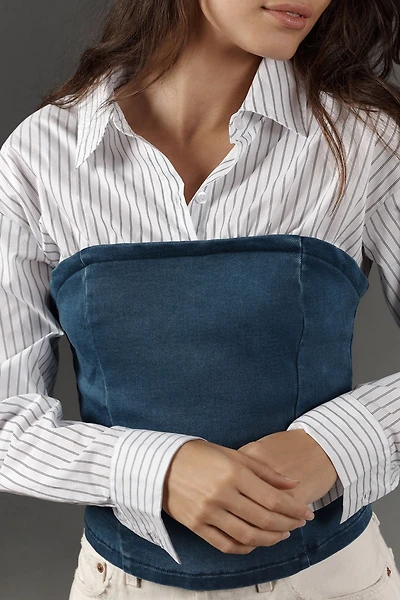 Dolan Denim-Knit Shirting Twofer Top