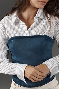 Dolan Denim-Knit Shirting Twofer Top