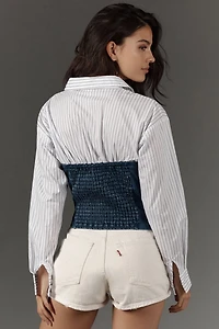 Dolan Denim-Knit Shirting Twofer Top