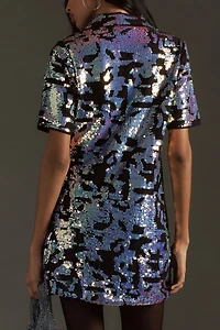 Bhanuni by Jyoti Short-Sleeve V-Neck Sequin Mini Dress