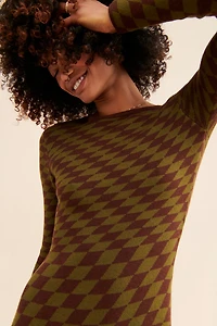 Moon River Grid Print Midi Sweater Dress