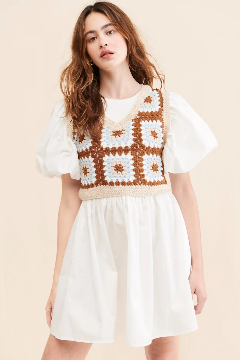 En Saison Evie Mixed Media Mini Dress