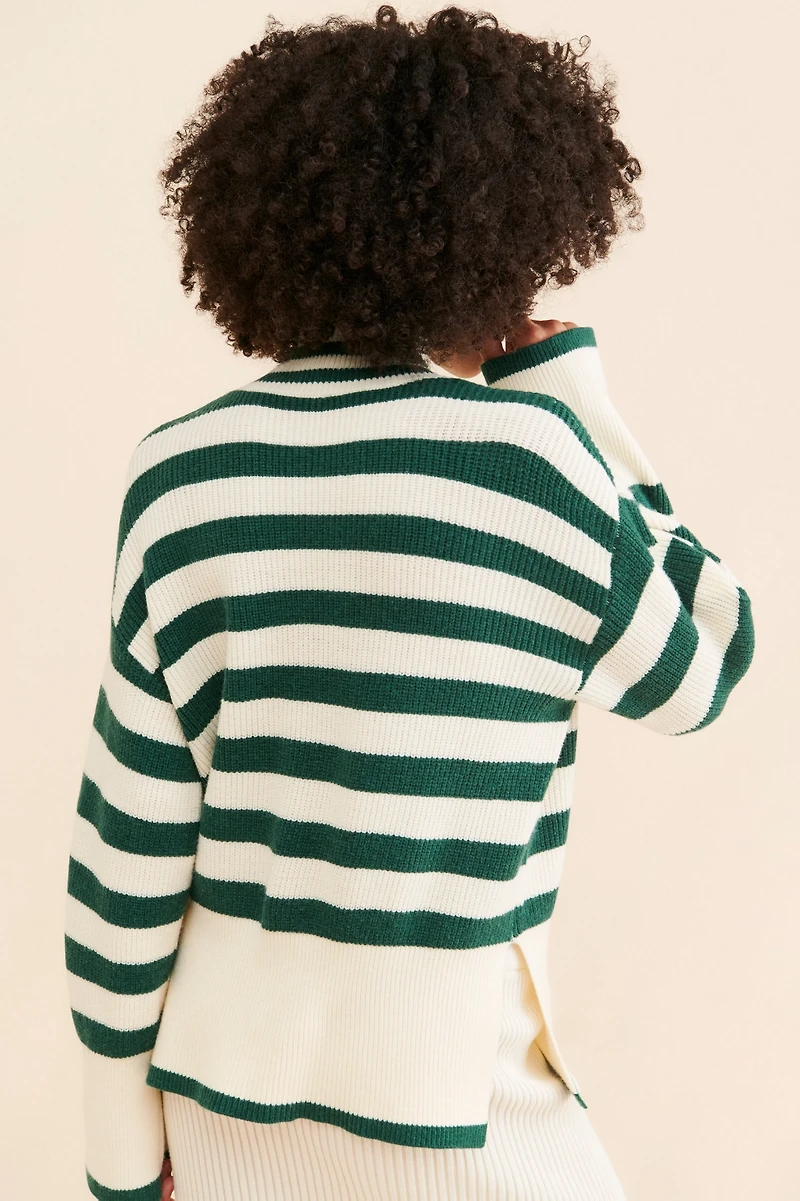 Flat White Striped Turtleneck Oversized Sweater